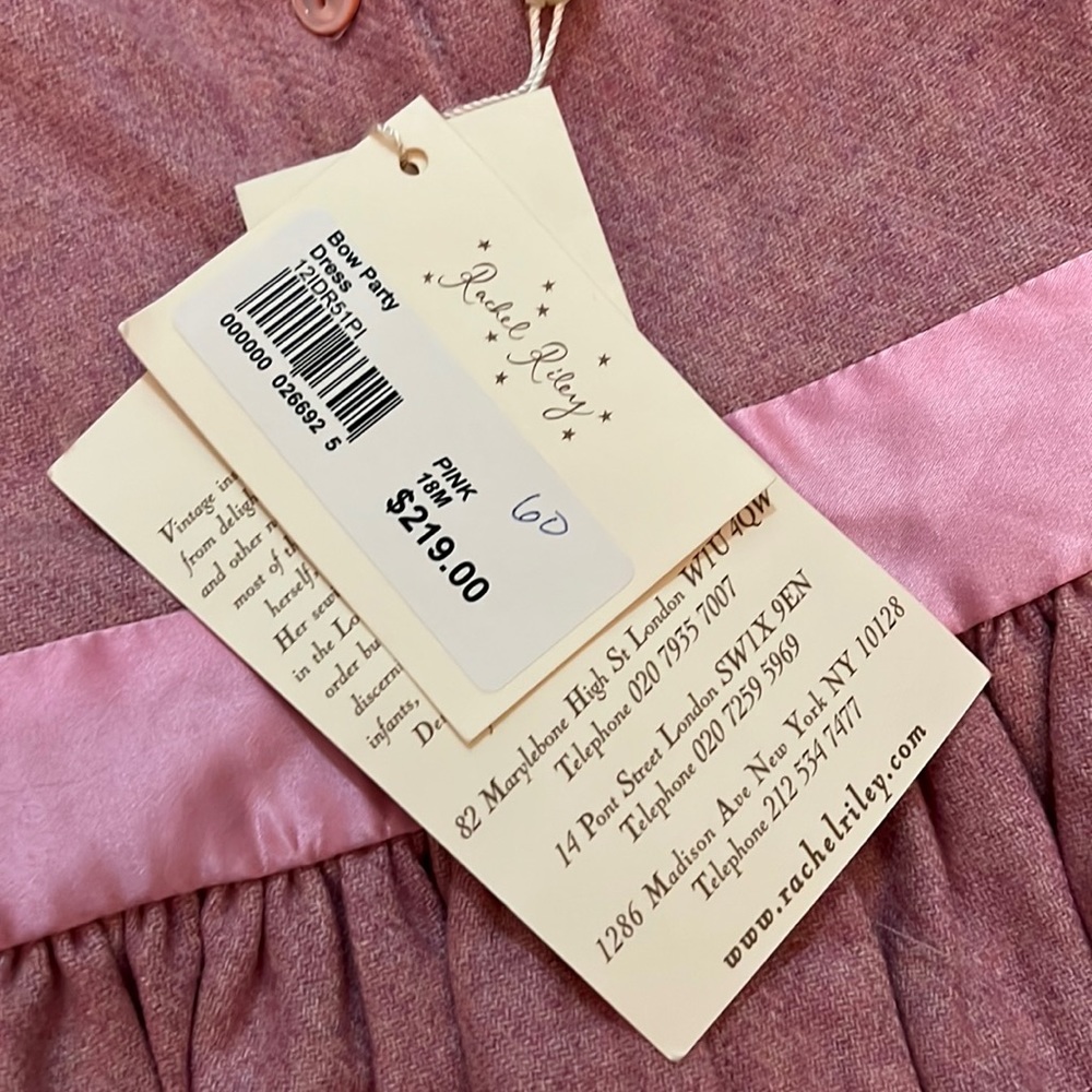 Rachel Riley 18m pink dress with bow NWT